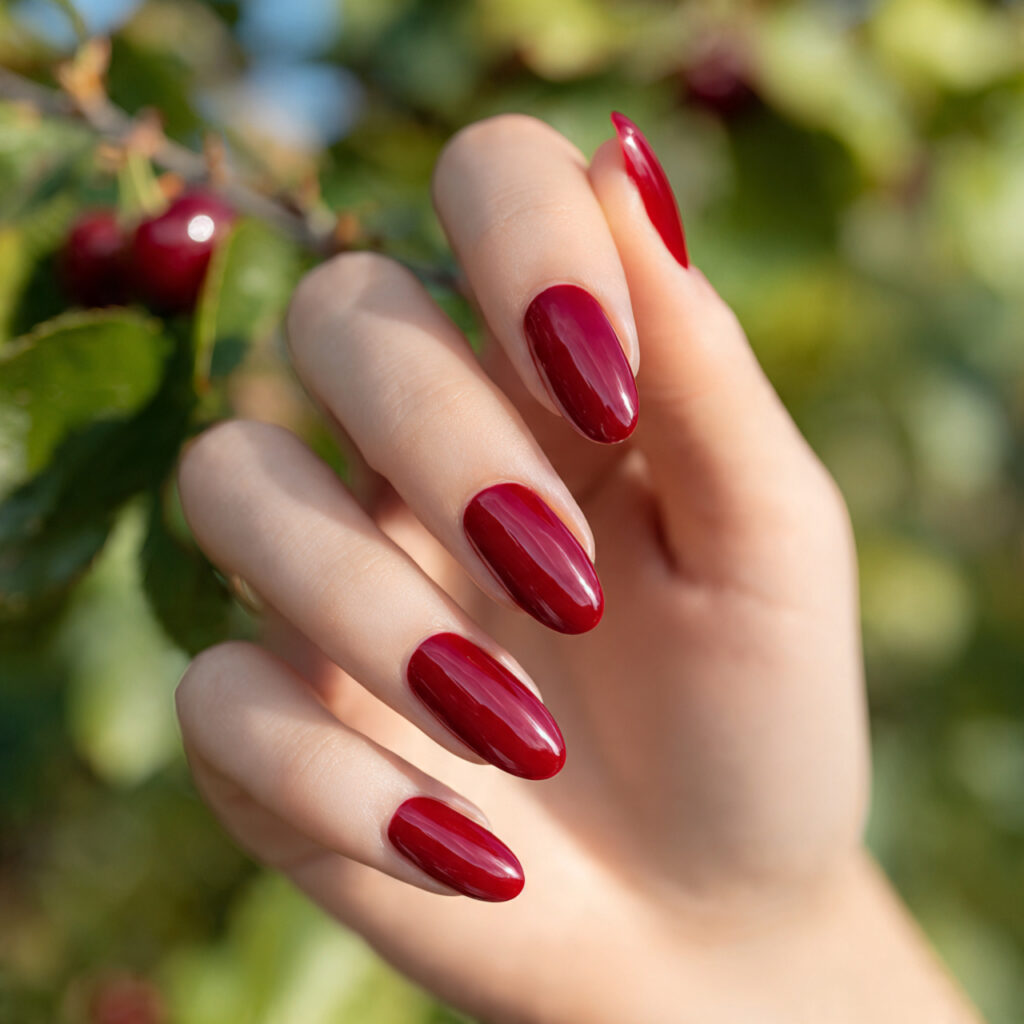 Red Nails Ideas: Bold, Romantic Looks You’ll Want to Save Forever 1 one hand with attractive glossy cherry red classic 1