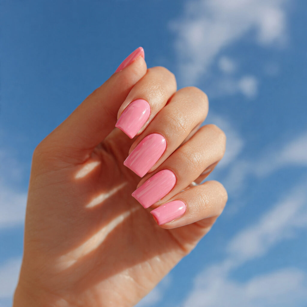 Pink Nails Simple: Soft, Effortless Looks You’ll Always Love 10 one hand with attractive glossy pink square nails
