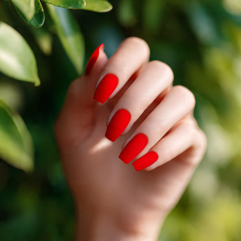 Red Short Nails: The Chic, Bold, and Effortless Trend You’ll Want to Copy 6 one hand with attractive matte red chic nails and