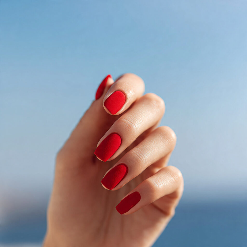 Red Nails Ideas: Bold, Romantic Looks You’ll Want to Save Forever 6 one hand with attractive matte velvet red nails an