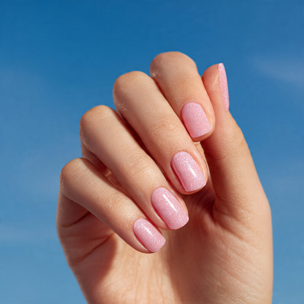 Pink Nails with Glitter Accent: Soft Glam Looks You’ll Want to Save 7 one hand with attractive pastel pink nail polish f