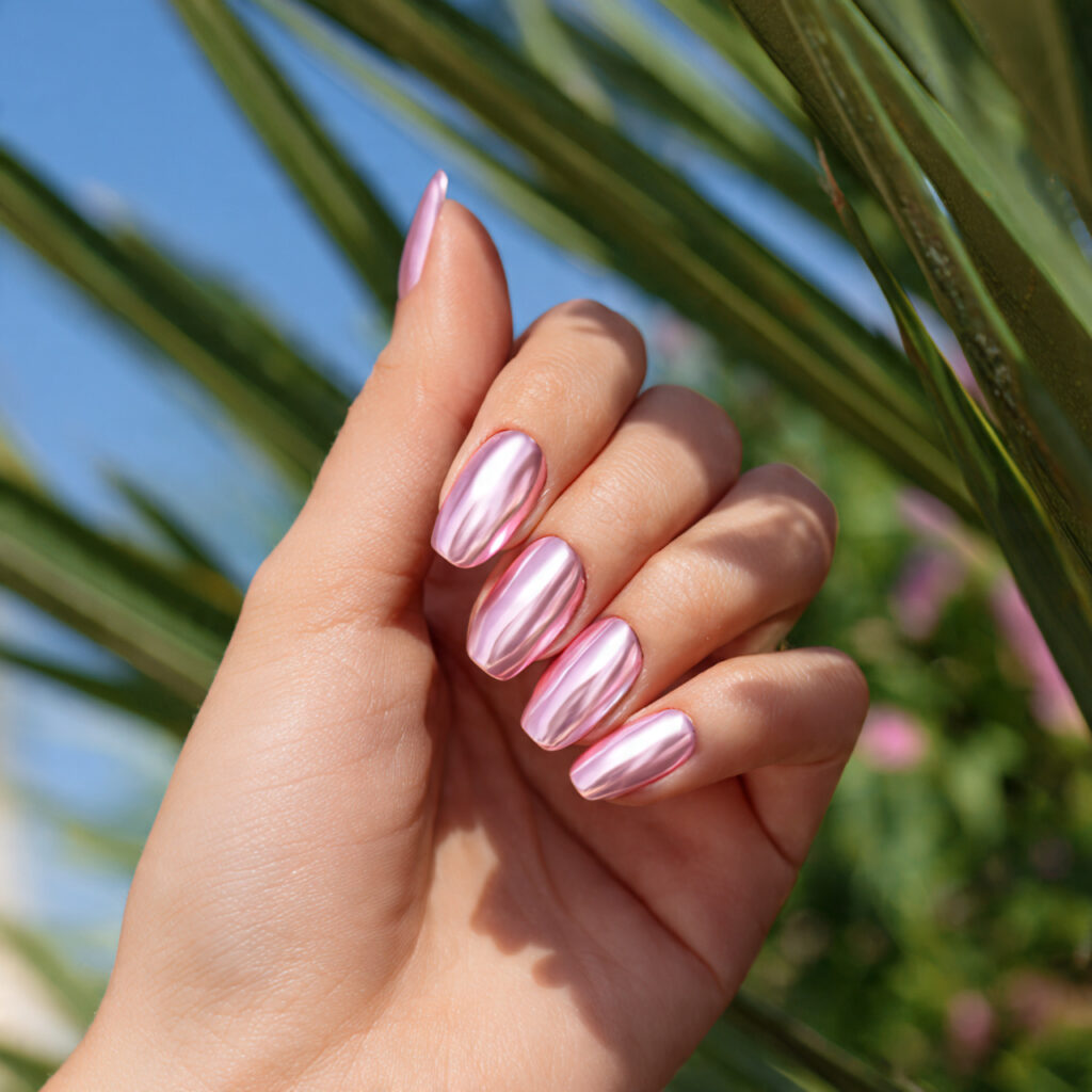Chrome Pink Nails: The Glossy, Dreamy Trend You Can’t Stop Saving 5 one hand with attractive pink chrome french tip na 1