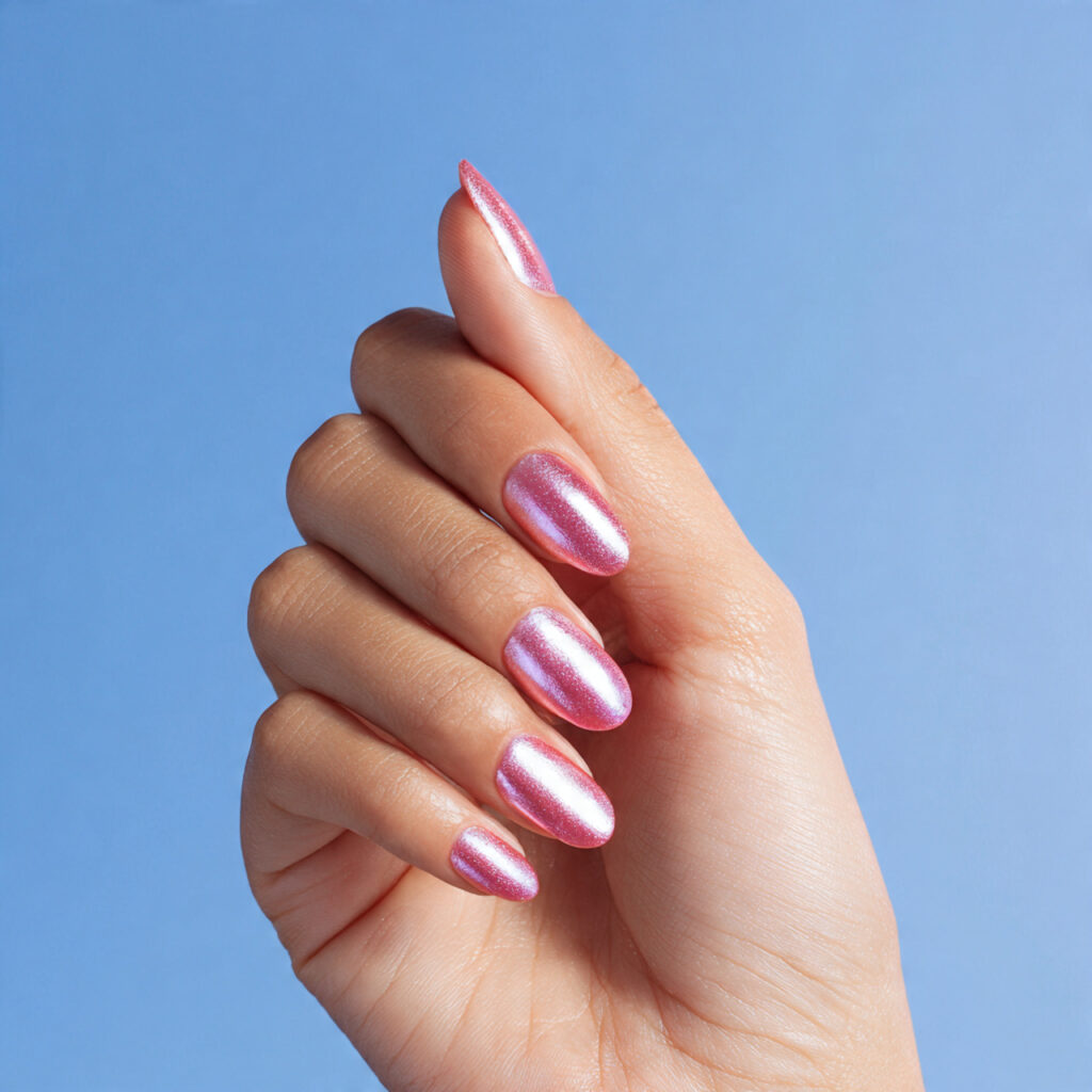 Chrome Pink Nails: The Glossy, Dreamy Trend You Can’t Stop Saving 9 one hand with attractive pink chrome ombre nails g