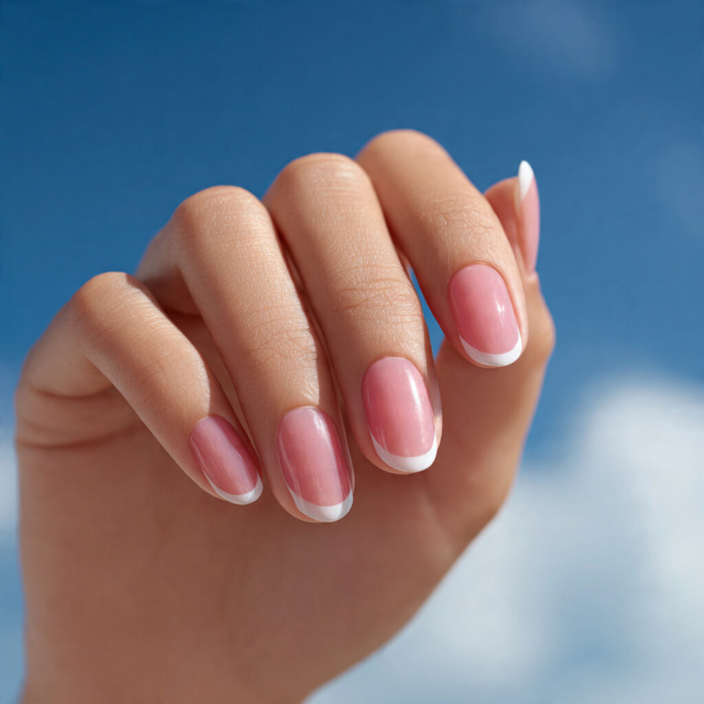 Pink Nails with Designs: Cute Details That Make You Glow 7 one hand with attractive pink french tip manicure
