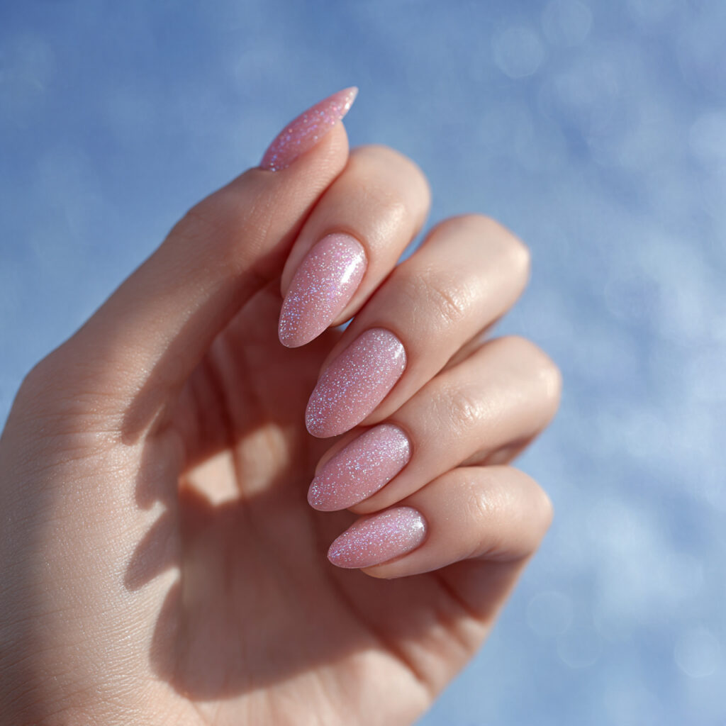 Pink Nails with Glitter Accent: Soft Glam Looks You’ll Want to Save 12 one hand with attractive pink nails with glitter f