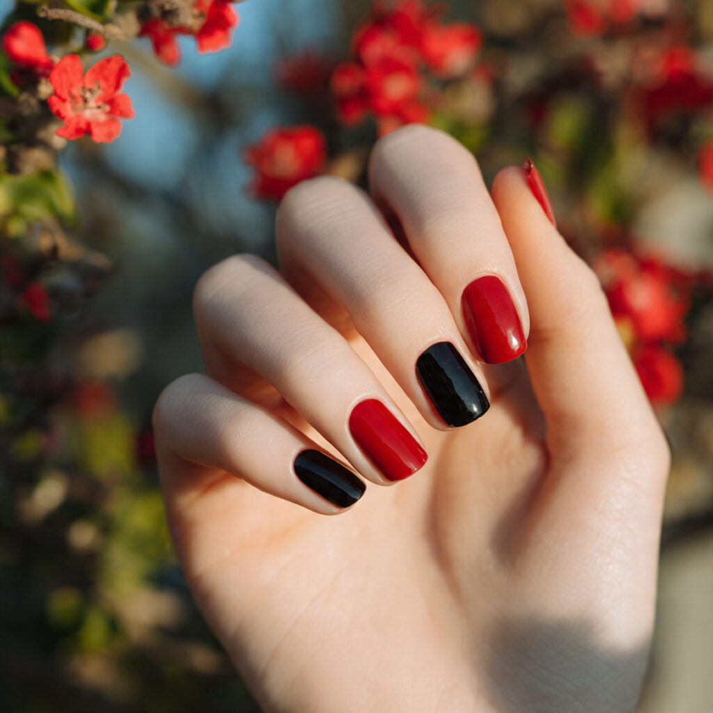 one hand with attractive red and black contrast na