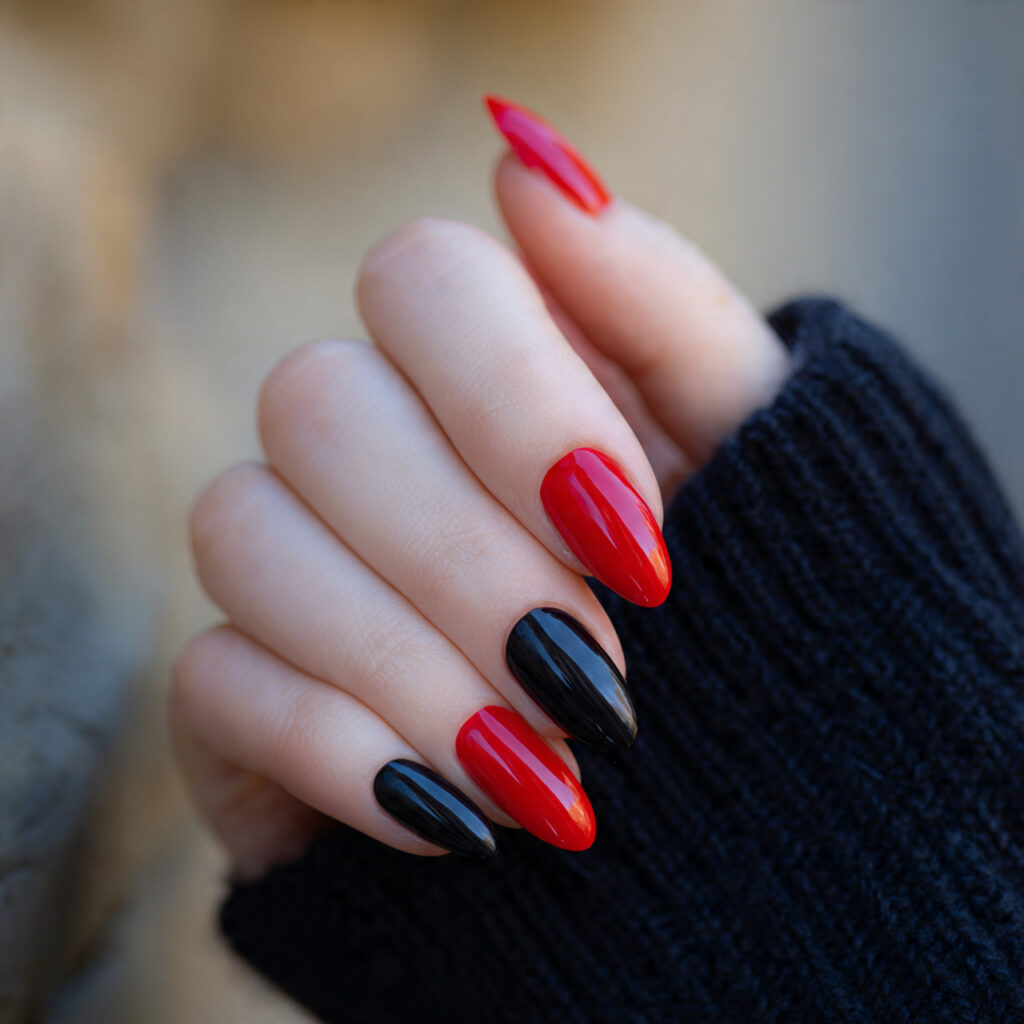 Red Short Nails: The Chic, Bold, and Effortless Trend You’ll Want to Copy 10 one hand with attractive red and black minimal con
