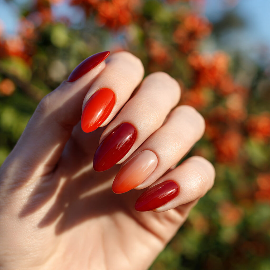 Almond Nails Red: 14 Dreamy, Classy & Bold Ideas You’ll Want to Save 13 one hand with attractive red and combo almond shap