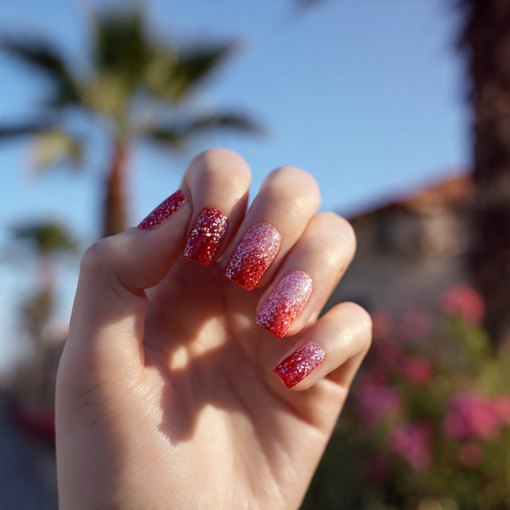 Red Nails Glitter: Bold Sparkle, Soft Glam & Statement Shine 5 one hand with attractive red and pink glitter mix