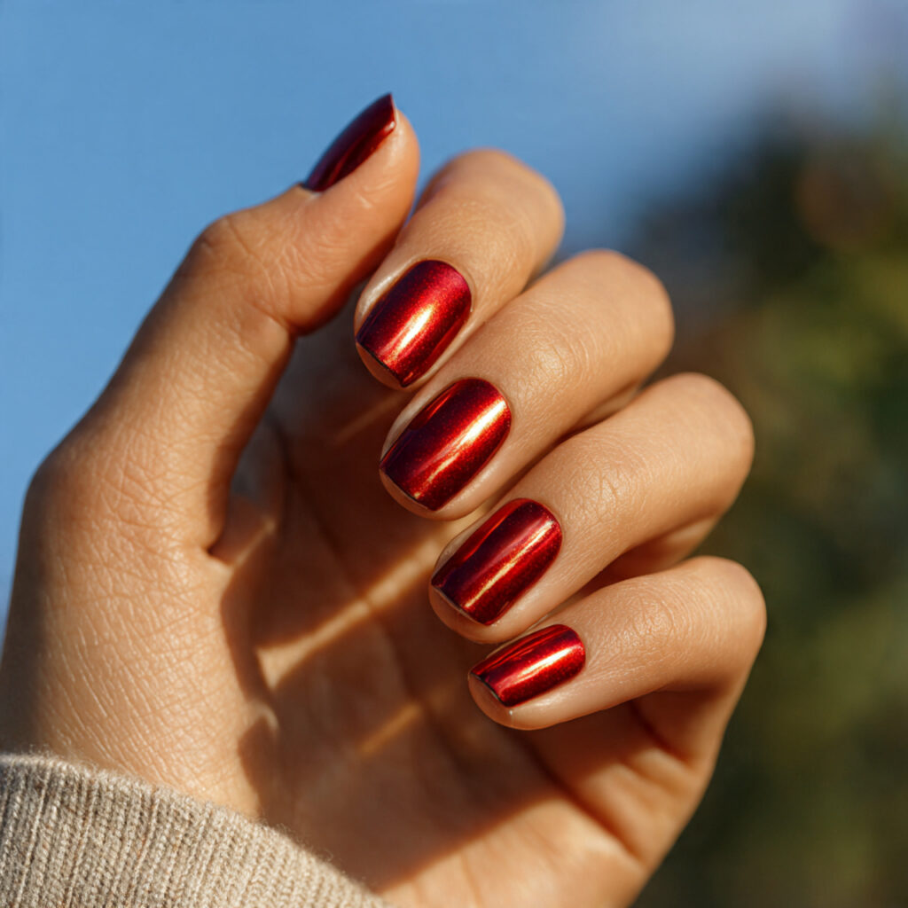 Red Gold Nails: Luxe, Fiery Designs That Feel Instantly Iconic 3 one hand with attractive red chrome nails and gold