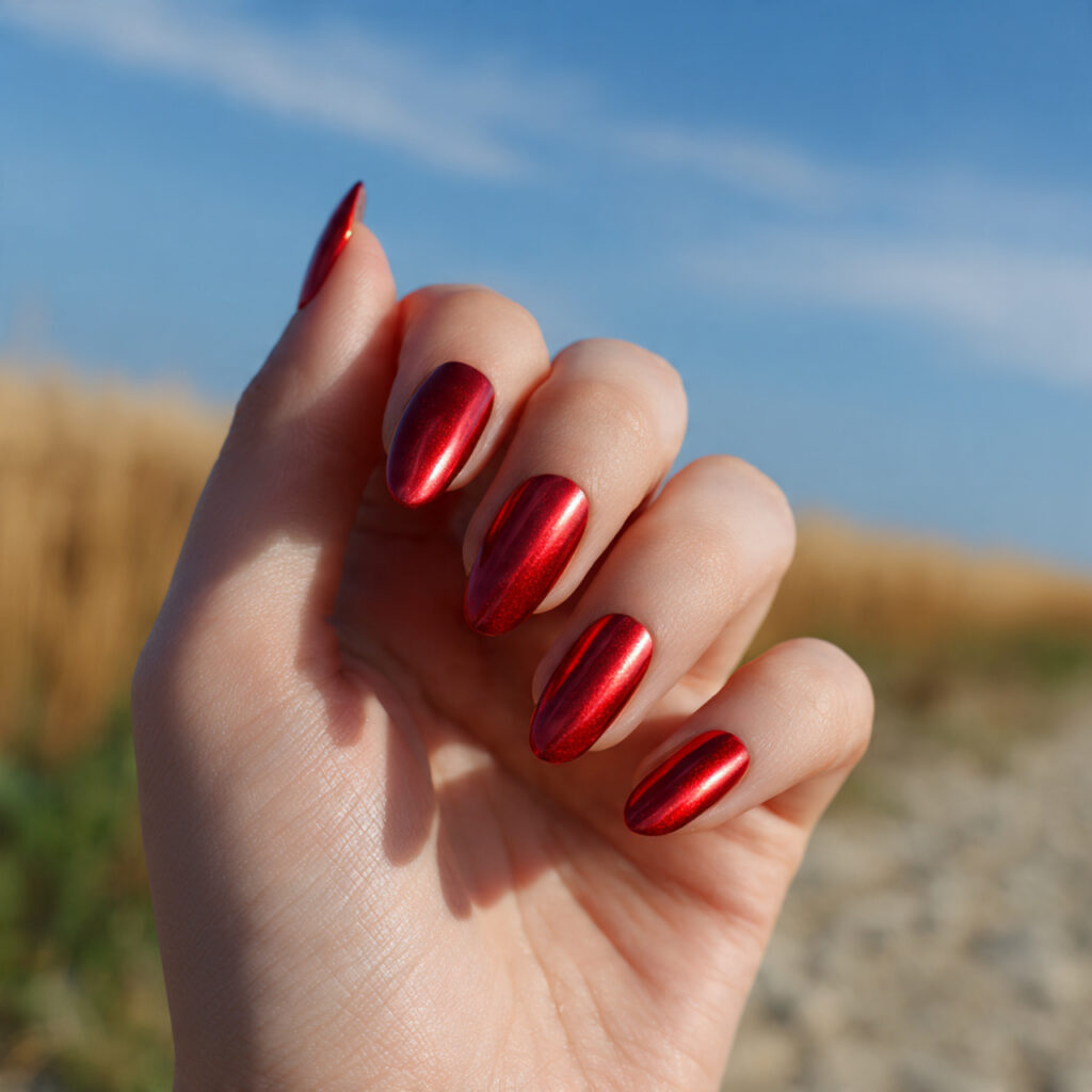 Short Nails Red: The Bold, Timeless Look That Always Wins 4 one hand with attractive red chrome short nails gl