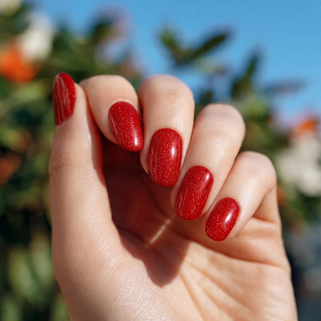 Red Nails Glitter: Bold Sparkle, Soft Glam & Statement Shine 3 one hand with attractive red glitter accent nail s