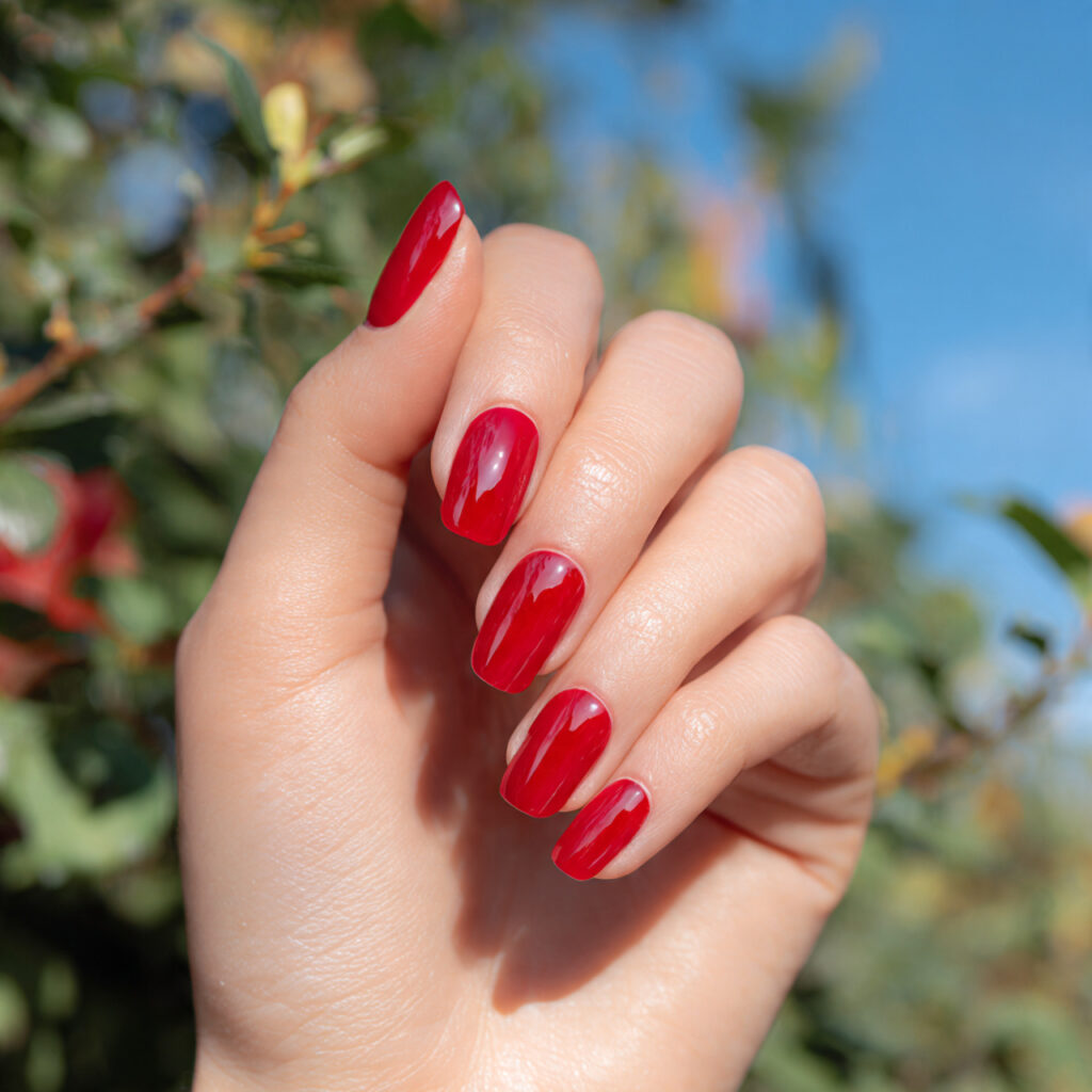 Short Nails Red: The Bold, Timeless Look That Always Wins 7 one hand with attractive red jelly gloss nails glo