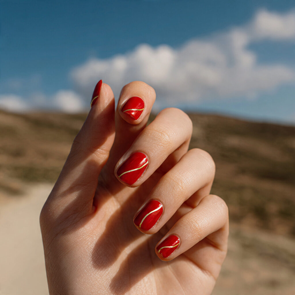 Red Gold Nails: Luxe, Fiery Designs That Feel Instantly Iconic 7 one hand with attractive red nails featuring thin