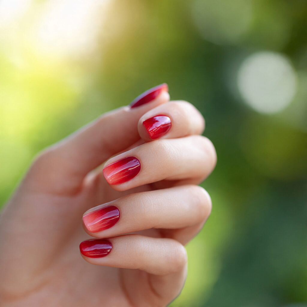 Red Nails Ideas: Bold, Romantic Looks You’ll Want to Save Forever 7 one hand with attractive red ombre fade nails glos 1