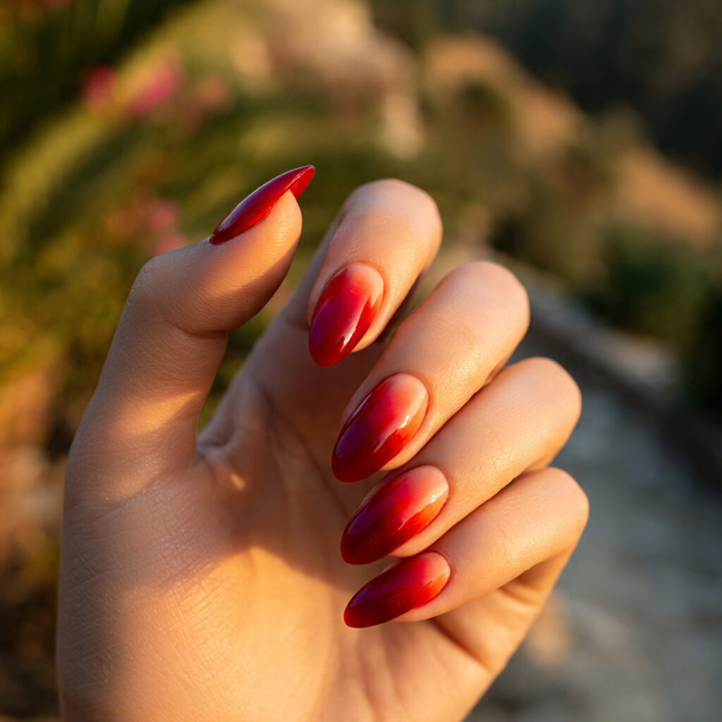 Short Nails Red: The Bold, Timeless Look That Always Wins 9 one hand with attractive red ombre fade nails glos