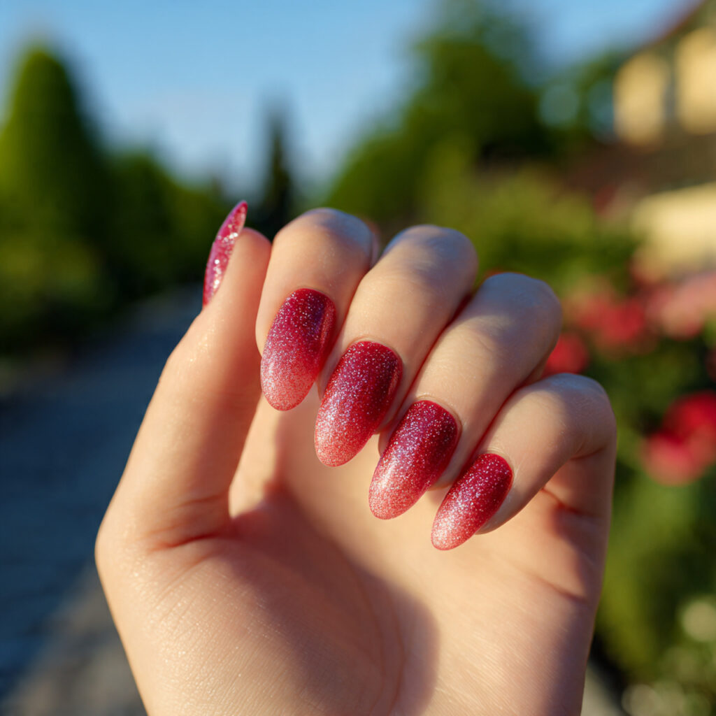 Red Nails Glitter: Bold Sparkle, Soft Glam & Statement Shine 6 one hand with attractive rose red glitter ombre na