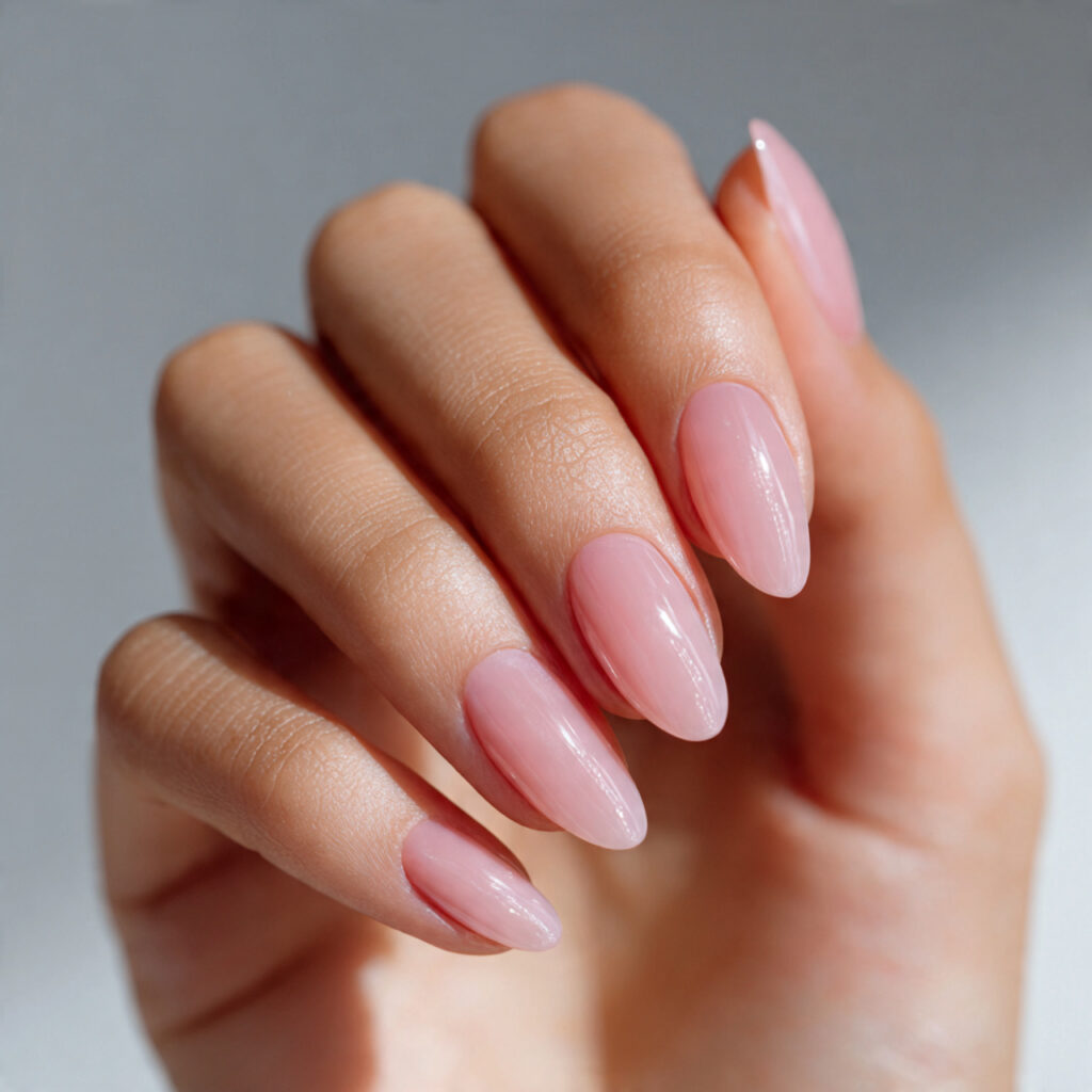 Pink Nails Simple: Soft, Effortless Looks You’ll Always Love 2 one hand with attractive sheer pink gloss nails gl