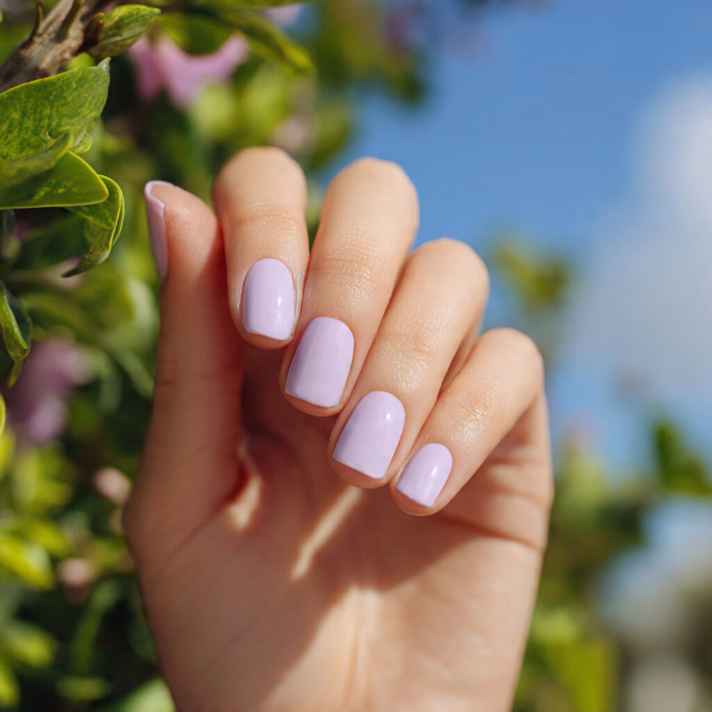 Nail Ideas for Short Nails: Cute, Aesthetic & Effortlessly Pretty Looks 11 one hand with attractive short lavender nails soft