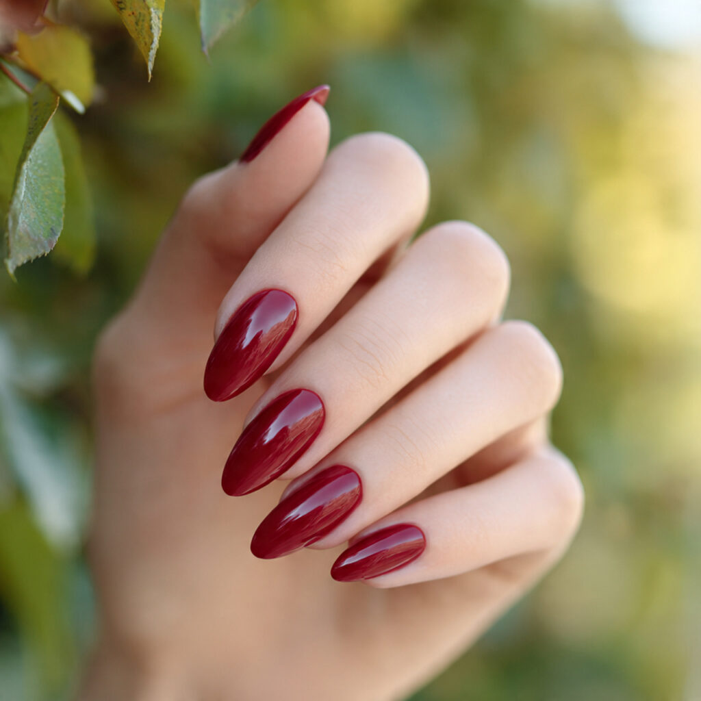 Almond Nails Red: 14 Dreamy, Classy & Bold Ideas You’ll Want to Save 14 one hand with attractive soft glossy crimson almon
