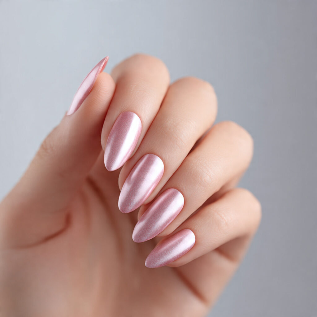 Chrome Pink Nails: The Glossy, Dreamy Trend You Can’t Stop Saving 7 one hand with attractive soft pearl pink chrome na