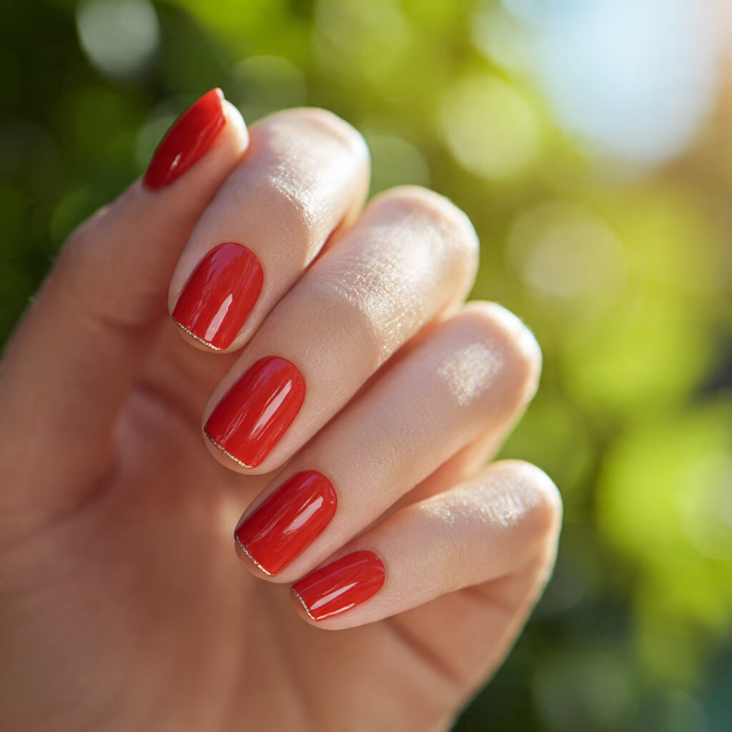 Red Gold Nails: Luxe, Fiery Designs That Feel Instantly Iconic 8 one hand with attractive soft red nails featuring