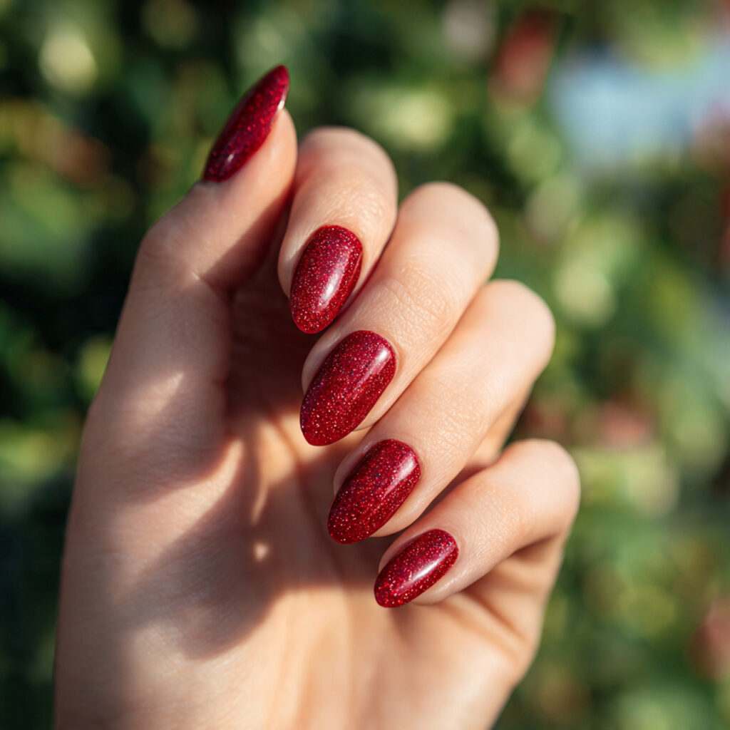 Red Nails Glitter: Bold Sparkle, Soft Glam & Statement Shine 4 one hand with attractive strawberry red glitter na