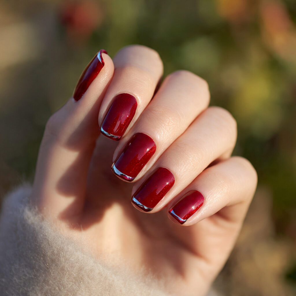 Red Nails Chrome: Glossy, Fiery & Made to Shine 6 one hand with red chrome french tip nails elegant