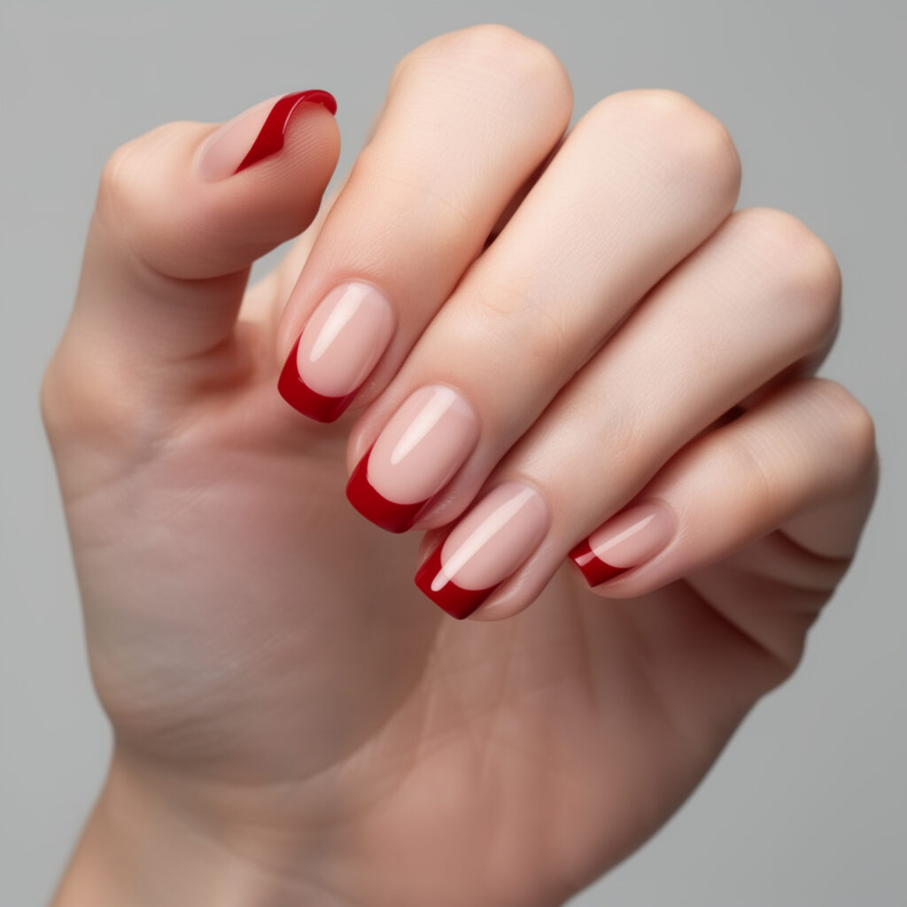 Red Nails Ideas: Bold, Romantic Looks You’ll Want to Save Forever 5 one hand with red french tips on short natural nai